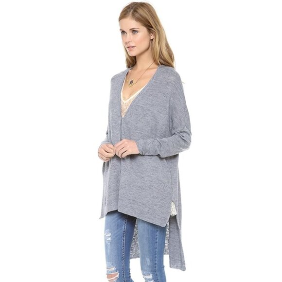 FREE PEOPLE TGIF Hi Lo Oversized Cardigan Blue Gray Drop Shoulder Knit Long Midi - Picture 3 of 8